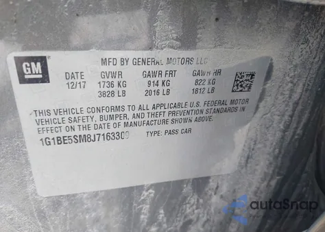 2018 Chevrolet Cruze Lt Auto from USA, damaged, VIN 1G1BE5SM8J7163309